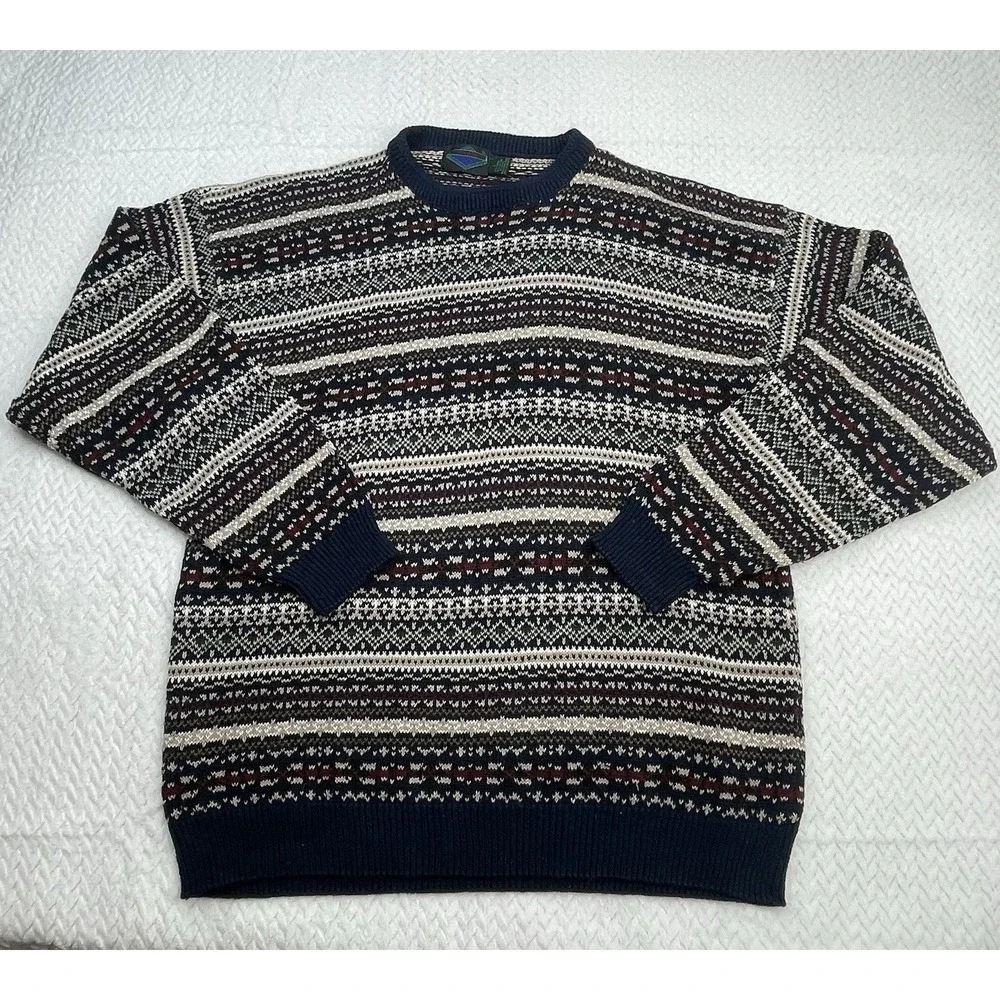 Vintage Etchings Mens Cotton Blend Striped Multicolor Size‎ L